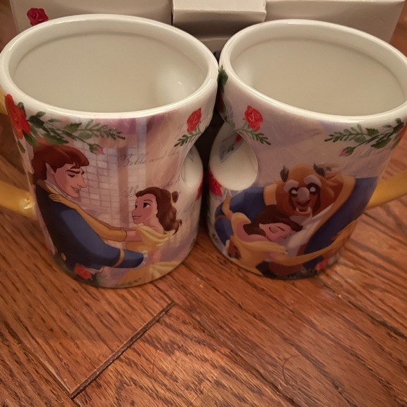 Disney Beauty And The Beast Heart Ceramic Coffee Mug Set Floral Coffee Cups NEW - Picture 1 of 8